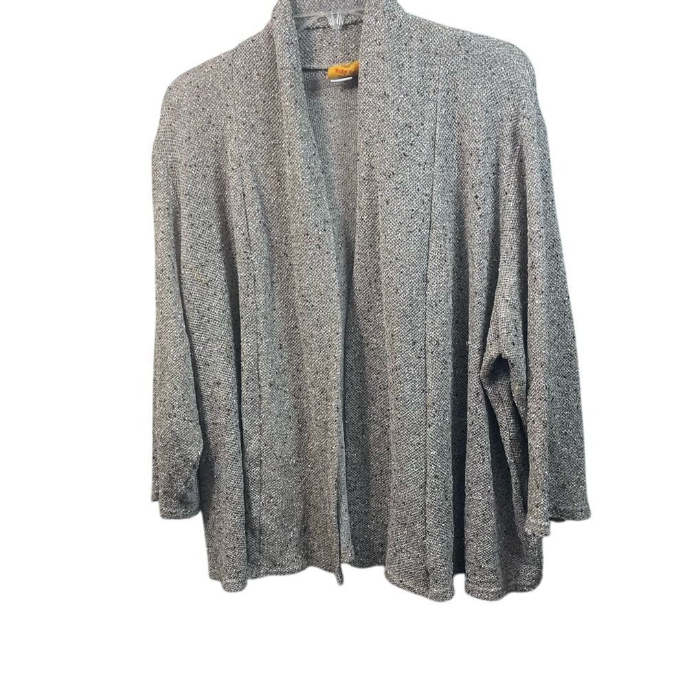 Ruby Road Women's Gray Open Front Textured Knit Cardigan